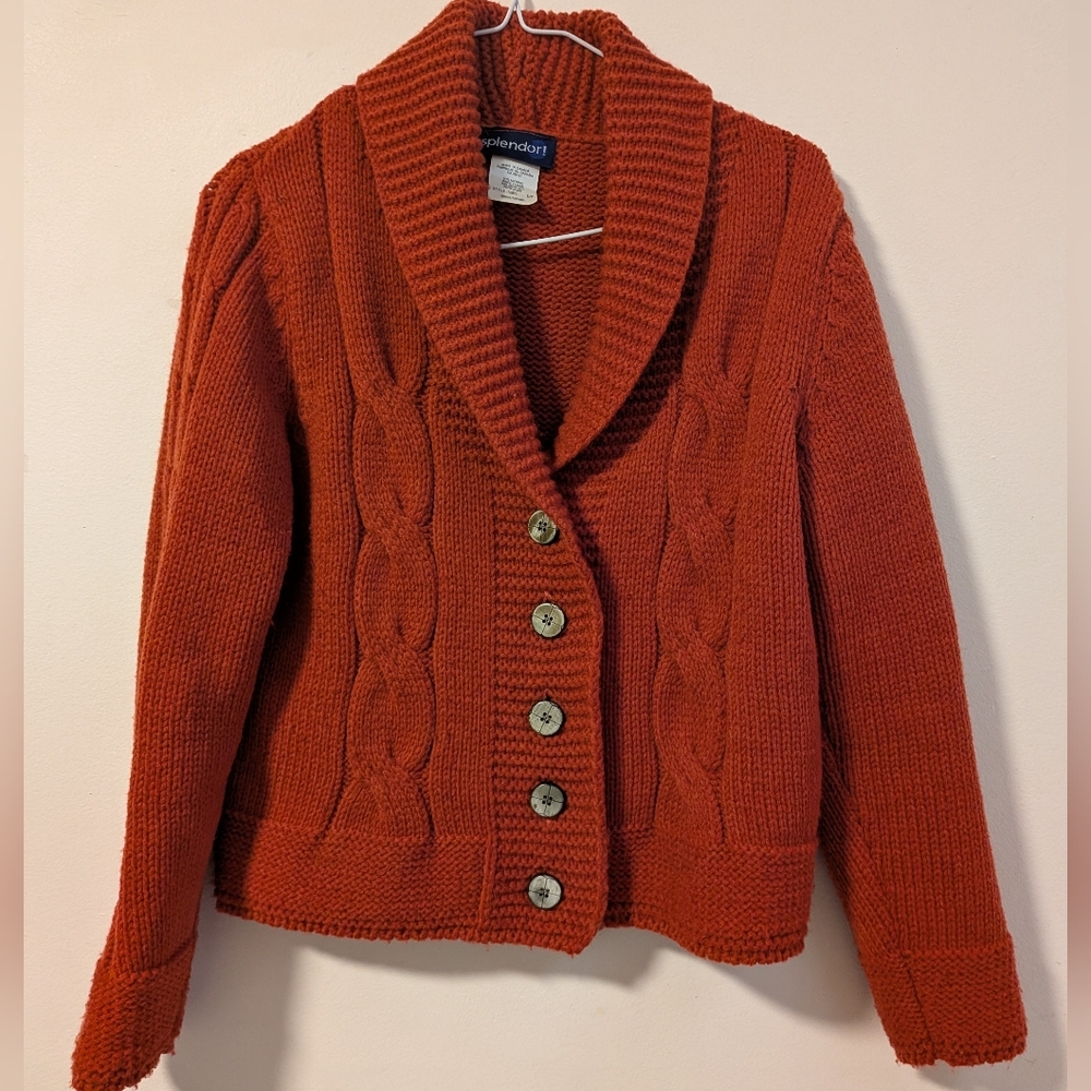 VINTAGE Orange Cable Knit Merino Wool Cardigan
